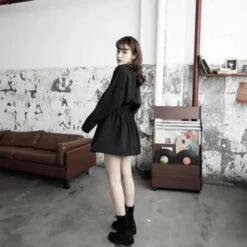 Gothic Belted V Collar Mini Dress Shirt EG189 -EgrilDoll Fashion Outlet Store gothic belted v collar mini dress shirt eg189 157