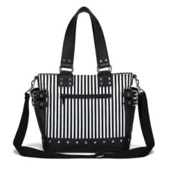 Gothic Black And White Stripes Studded Chain Zipper Tote Shoulder Bag EG089 -EgrilDoll Fashion Outlet Store gothic black and white stripes studded chain zipper tote shoulder bag eg089 562