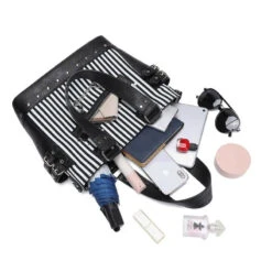 Gothic Black And White Stripes Studded Chain Zipper Tote Shoulder Bag EG089 -EgrilDoll Fashion Outlet Store gothic black and white stripes studded chain zipper tote shoulder bag eg089 622