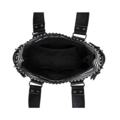 Gothic Black And White Stripes Studded Chain Zipper Tote Shoulder Bag EG089 -EgrilDoll Fashion Outlet Store gothic black and white stripes studded chain zipper tote shoulder bag eg089 732