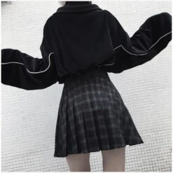 Gothic Black Gray Pleated Plaid Mini Skirt EG388 -EgrilDoll Fashion Outlet Store gothic black gray pleated plaid mini skirt eg388 224