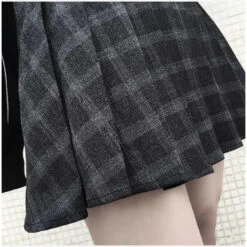 Gothic Black Gray Pleated Plaid Mini Skirt EG388 -EgrilDoll Fashion Outlet Store gothic black gray pleated plaid mini skirt eg388 372