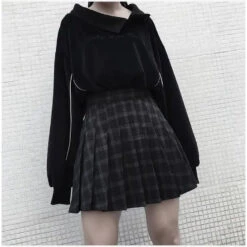 Gothic Black Gray Pleated Plaid Mini Skirt EG388 -EgrilDoll Fashion Outlet Store gothic black gray pleated plaid mini skirt eg388 847