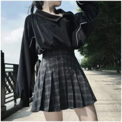 Gothic Black Gray Pleated Plaid Mini Skirt EG388 -EgrilDoll Fashion Outlet Store gothic black gray pleated plaid mini skirt eg388 950