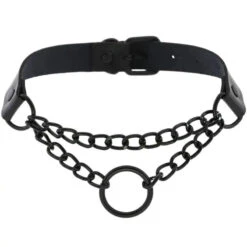 Gothic Black Ring And Chain Choker Necklace (Available In 16 Colors) EG233