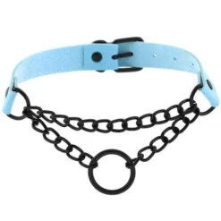 Gothic Black Ring And Chain Choker Necklace (Available In 16 Colors) EG233 -EgrilDoll Fashion Outlet Store gothic black ring and chain choker necklace available in 16 colors eg233 light blue 704