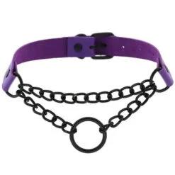 Gothic Black Ring And Chain Choker Necklace (Available In 16 Colors) EG233 -EgrilDoll Fashion Outlet Store gothic black ring and chain choker necklace available in 16 colors eg233 purple 202