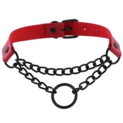 Gothic Black Ring And Chain Choker Necklace (Available In 16 Colors) EG233 -EgrilDoll Fashion Outlet Store gothic black ring and chain choker necklace available in 16 colors eg233 red 311