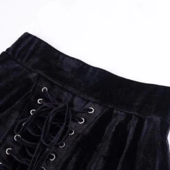 Gothic Black Velvet Lace Up Front A-Line Mini Skirt EG484 -EgrilDoll Fashion Outlet Store gothic black velvet lace up front a line mini skirt eg484 146