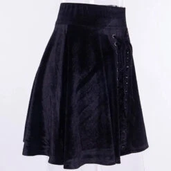 Gothic Black Velvet Lace Up Front A-Line Mini Skirt EG484 -EgrilDoll Fashion Outlet Store gothic black velvet lace up front a line mini skirt eg484 446