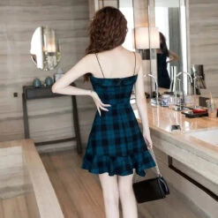 Gothic Blue Sling Strap Plaid Dress EG0065 -EgrilDoll Fashion Outlet Store gothic blue sling strap plaid dress eg0065 180