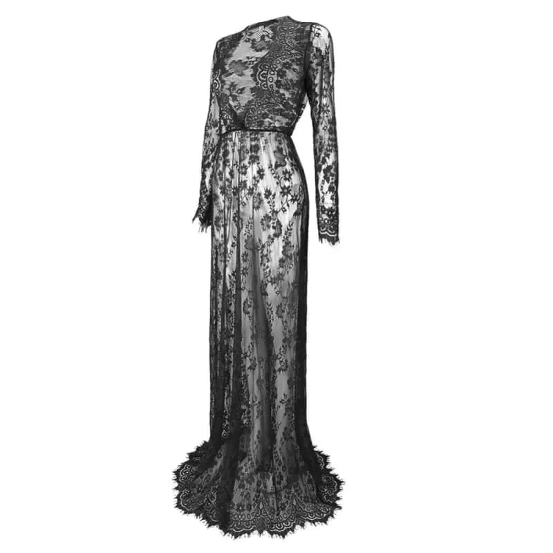 Gothic Bohemian Sexy Lace V-Neck Long Maxi Dress EG0076 2 Gothic Bohemian Sexy Lace V-Neck Long Maxi Dress EG0076 - Image 2