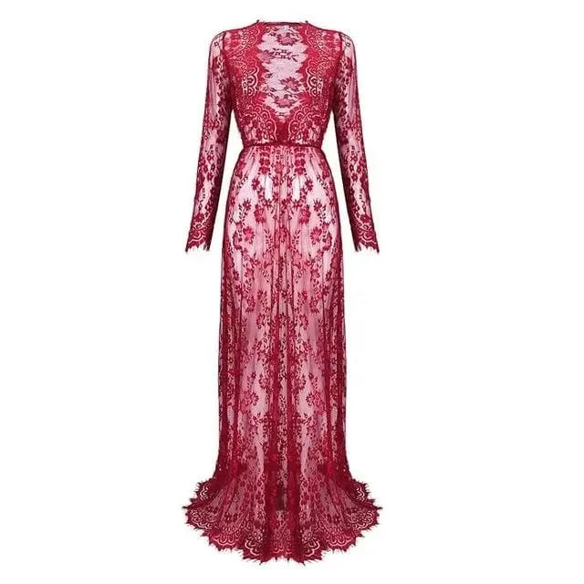 Gothic Bohemian Sexy Lace V-Neck Long Maxi Dress EG0076 5 Gothic Bohemian Sexy Lace V-Neck Long Maxi Dress EG0076 - Image 5