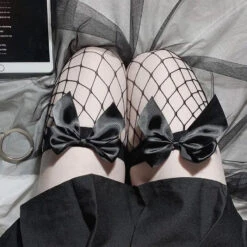 Gothic Bow Over The Knee Fishnet Stockings EG0080