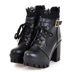 Gothic Buckle Lace Platform Boots EG17519
