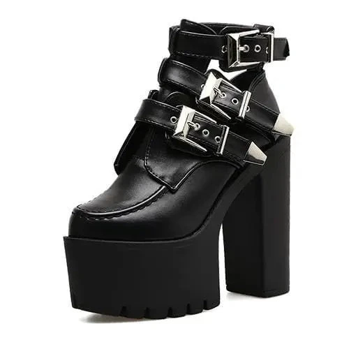 Gothic Buckle Leather Ankle Platform Boots EG407 2 Gothic Buckle Leather Ankle Platform Boots EG407 - Image 2