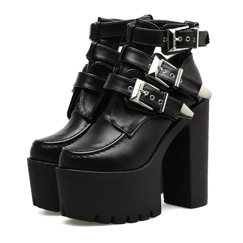 Gothic Buckle Leather Ankle Platform Boots EG407 1 Gothic Buckle Leather Ankle Platform Boots EG407