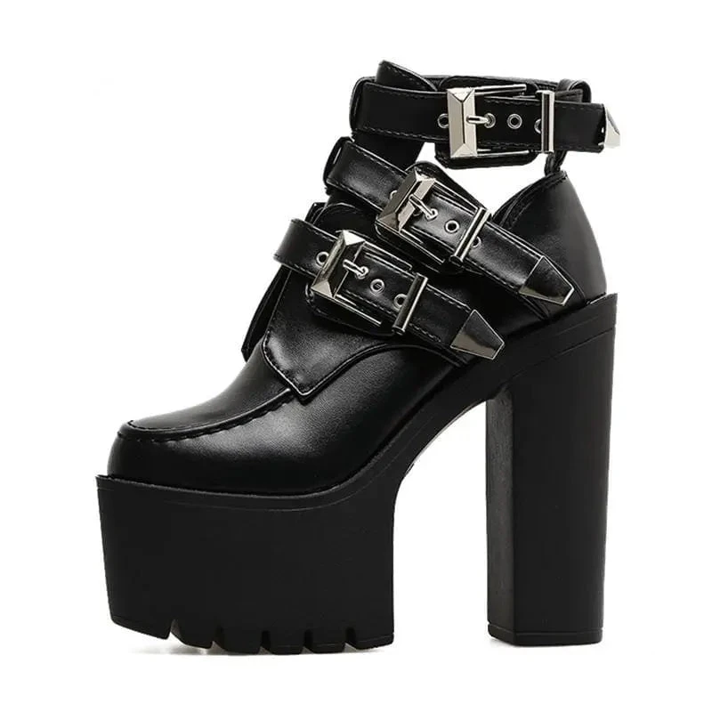 Gothic Buckle Leather Ankle Platform Boots EG407 3 Gothic Buckle Leather Ankle Platform Boots EG407 - Image 3