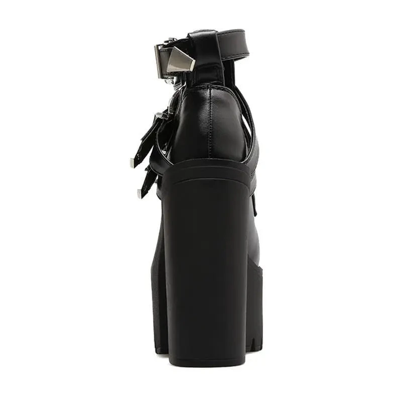 Gothic Buckle Leather Ankle Platform Boots EG407 4 Gothic Buckle Leather Ankle Platform Boots EG407 - Image 4