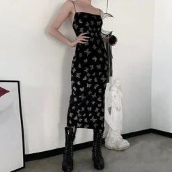 Gothic Butterfly Velvet Bodycon Slit Dress EG270 -EgrilDoll Fashion Outlet Store gothic butterfly velvet bodycon slit dress eg270 268