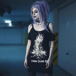 Gothic CAME FROM HELL Cold Shoulder Top EG205