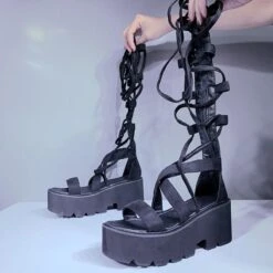 Gothic Casual Laceup Zipper Sandals EE0873 -EgrilDoll Fashion Outlet Store gothic casual laceup zipper sandals ee0873 shoes 102