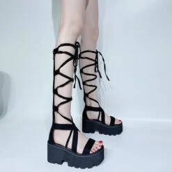 Gothic Casual Laceup Zipper Sandals EE0873 -EgrilDoll Fashion Outlet Store gothic casual laceup zipper sandals ee0873 shoes 189