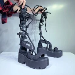 Gothic Casual Laceup Zipper Sandals EE0873 -EgrilDoll Fashion Outlet Store gothic casual laceup zipper sandals ee0873 shoes 214