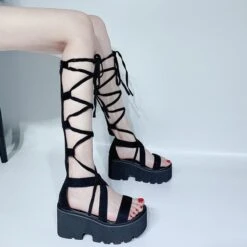 Gothic Casual Laceup Zipper Sandals EE0873