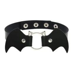 Gothic Cat Bat Faux Leather Choker Necklace (Available In 16 Colors) EG14579