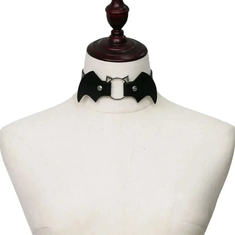 Gothic Cat Bat Faux Leather Choker Necklace (Available In 16 Colors) EG14579 3 Gothic Cat Bat Faux Leather Choker Necklace (Available In 16 Colors) EG14579 - Image 3