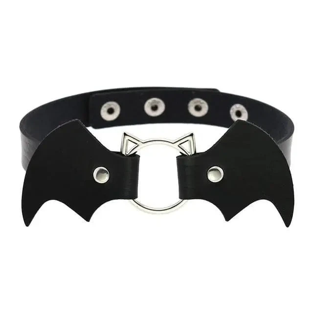 Gothic Cat Bat Faux Leather Choker Necklace (Available In 16 Colors) EG14579 4 Gothic Cat Bat Faux Leather Choker Necklace (Available In 16 Colors) EG14579 - Image 4