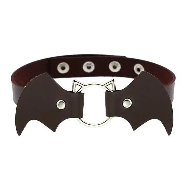 Gothic Cat Bat Faux Leather Choker Necklace (Available In 16 Colors) EG14579 16 Gothic Cat Bat Faux Leather Choker Necklace (Available In 16 Colors) EG14579 - Image 16