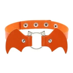 Gothic Cat Bat Faux Leather Choker Necklace (Available In 16 Colors) EG14579 36 Gothic Cat Bat Faux Leather Choker Necklace (Available In 16 Colors) EG14579 -EgrilDoll Fashion Outlet Store gothic cat bat faux leather choker necklace available in 16 colors eg14579 orange 770