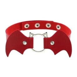 Gothic Cat Bat Faux Leather Choker Necklace (Available In 16 Colors) EG14579 24 Gothic Cat Bat Faux Leather Choker Necklace (Available In 16 Colors) EG14579 -EgrilDoll Fashion Outlet Store gothic cat bat faux leather choker necklace available in 16 colors eg14579 red 212