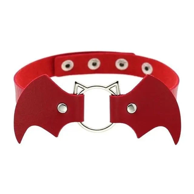 Gothic Cat Bat Faux Leather Choker Necklace (Available In 16 Colors) EG14579 5 Gothic Cat Bat Faux Leather Choker Necklace (Available In 16 Colors) EG14579 - Image 5
