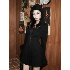 Gothic Cat Ears Zipper Hoodie Dress EG15215 -EgrilDoll Fashion Outlet Store gothic cat ears zipper hoodie dress eg15215 492