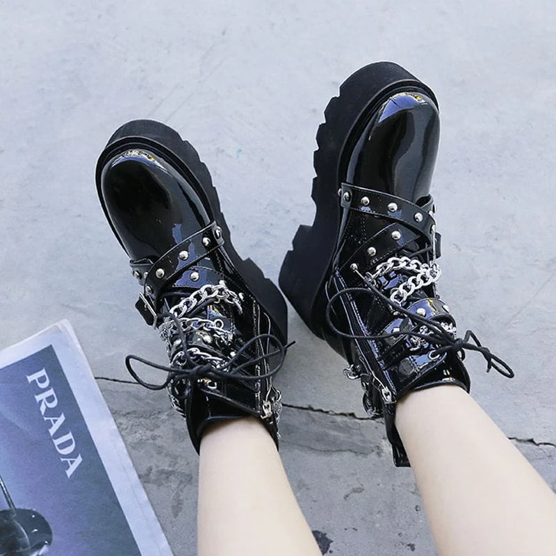 Gothic Chain Black Boots ON163 2 Gothic Chain Black Boots ON163 - Image 2