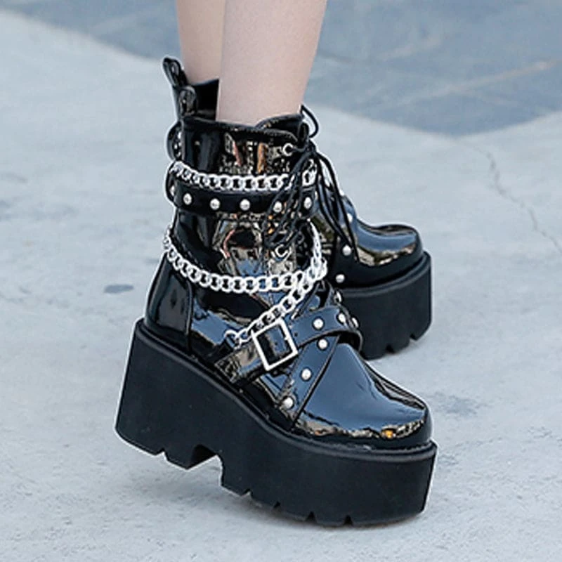 Gothic Chain Black Boots ON163 1 Gothic Chain Black Boots ON163