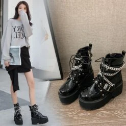 Gothic Chain Black Boots ON163 10 Gothic Chain Black Boots ON163 -EgrilDoll Fashion Outlet Store gothic chain black boots on163 942