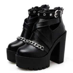 Gothic Chain Eyelet Strap Ankle Platform Boots EG15114