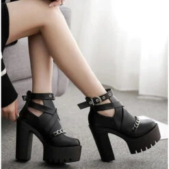 Gothic Chain Eyelet Strap Ankle Platform Boots EG15114 -EgrilDoll Fashion Outlet Store gothic chain eyelet strap ankle platform boots eg15114 412