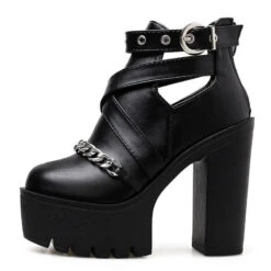 Gothic Chain Eyelet Strap Ankle Platform Boots EG15114 -EgrilDoll Fashion Outlet Store gothic chain eyelet strap ankle platform boots eg15114 918