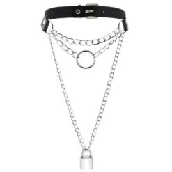 Gothic Chain Padlock Multilayer Choker Necklace (Available In 16 Colors) EG0104 -EgrilDoll Fashion Outlet Store gothic chain padlock multilayer choker necklace available in 16 colors eg0104 black 878