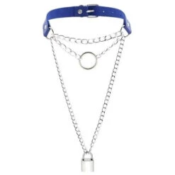 Gothic Chain Padlock Multilayer Choker Necklace (Available In 16 Colors) EG0104 -EgrilDoll Fashion Outlet Store gothic chain padlock multilayer choker necklace available in 16 colors eg0104 blue 695