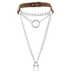 Gothic Chain Padlock Multilayer Choker Necklace (Available In 16 Colors) EG0104 -EgrilDoll Fashion Outlet Store gothic chain padlock multilayer choker necklace available in 16 colors eg0104 brown 485