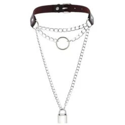 Gothic Chain Padlock Multilayer Choker Necklace (Available In 16 Colors) EG0104 -EgrilDoll Fashion Outlet Store gothic chain padlock multilayer choker necklace available in 16 colors eg0104 coffee 616