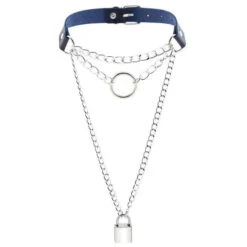 Gothic Chain Padlock Multilayer Choker Necklace (Available In 16 Colors) EG0104 -EgrilDoll Fashion Outlet Store gothic chain padlock multilayer choker necklace available in 16 colors eg0104 dark blue 896