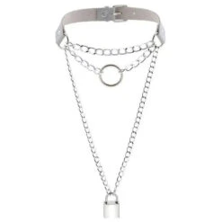 Gothic Chain Padlock Multilayer Choker Necklace (Available In 16 Colors) EG0104 -EgrilDoll Fashion Outlet Store gothic chain padlock multilayer choker necklace available in 16 colors eg0104 gray 556