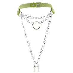 Gothic Chain Padlock Multilayer Choker Necklace (Available In 16 Colors) EG0104 -EgrilDoll Fashion Outlet Store gothic chain padlock multilayer choker necklace available in 16 colors eg0104 green 297